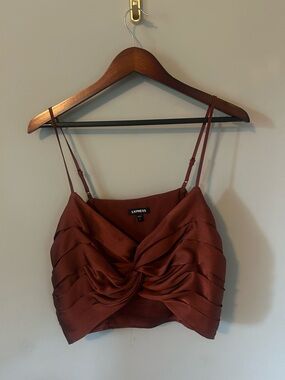 Express Women's Satin Twist-Front Crop Top - Rust with matching pants